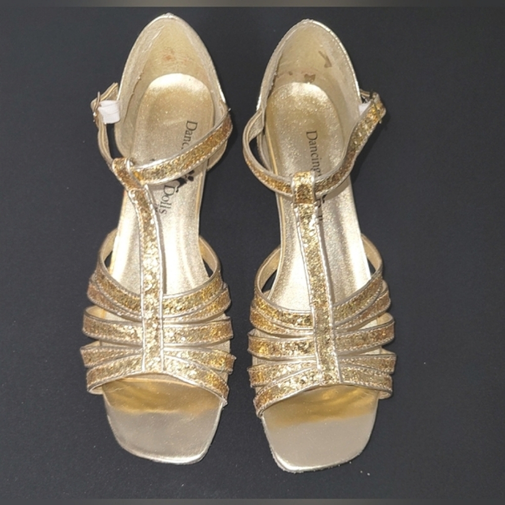 Dancing Dolls gold dance shoes Sz 10N